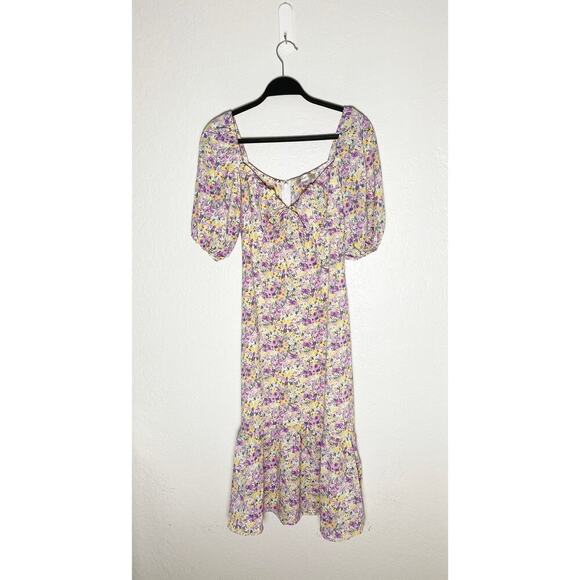 Sweet Pot Women's Floral Midi Dress Puff Sleeve Ruffle Hem Cottagecore Peasant - Picture 1 of 11